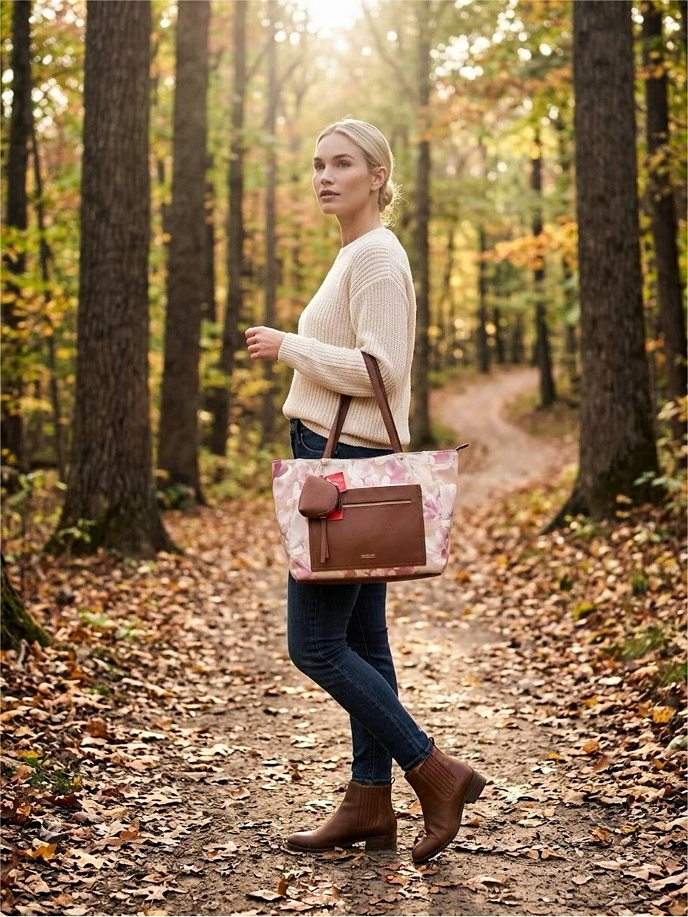 Rosetti Floral Tote Pink & Brown